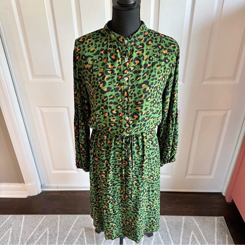 Kirundo Green Leopard Print Peasant Style Midi Dress - Picture 2 of 7